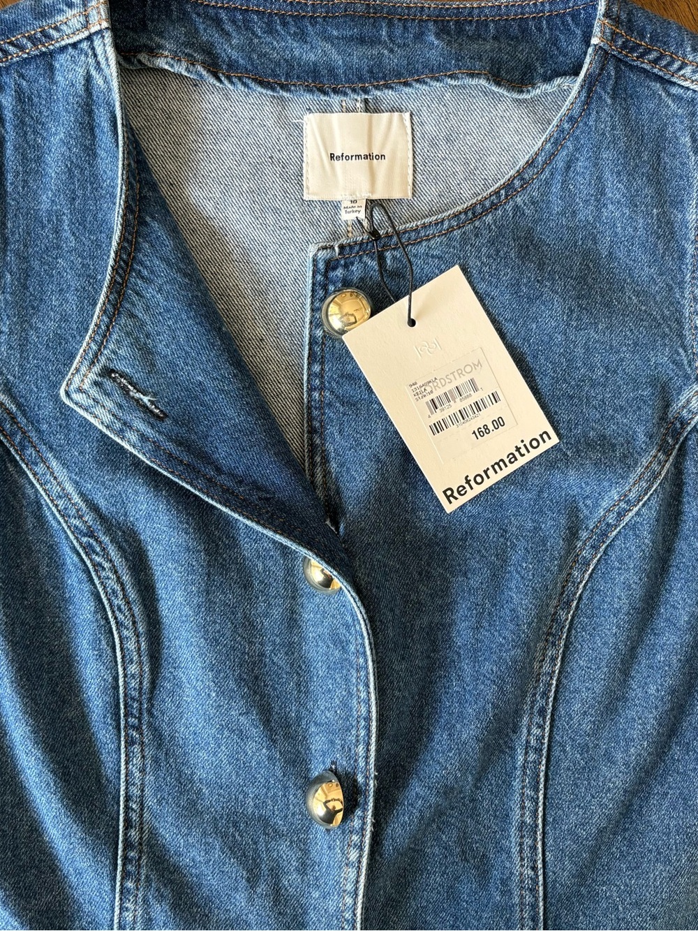 Reformation Dark Blue Denim Button-Front Jeans Ophelia denim Top NWT - Picture 11 of 12